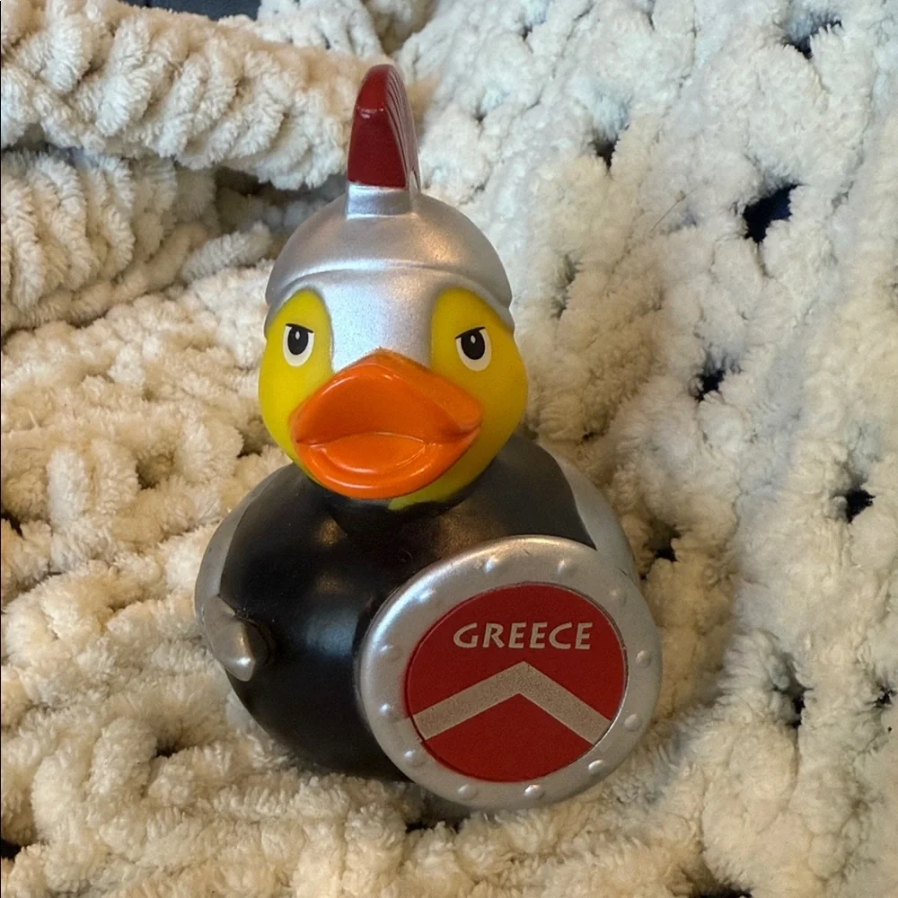 Aegean Art Greece Warrior rubber Duck Figurine in Silver, Black, and Red